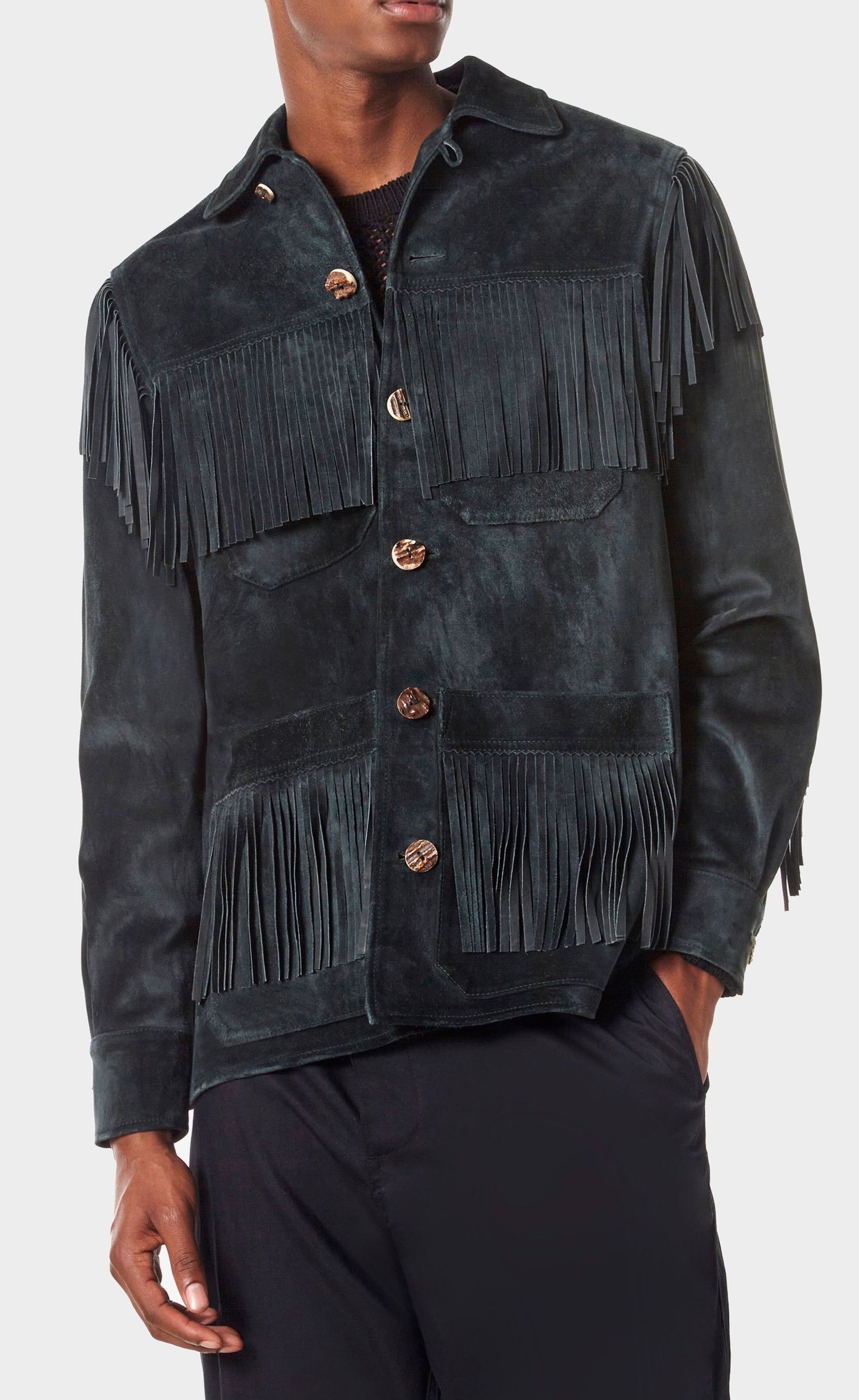 SUEDE FRINGE CHORE COAT