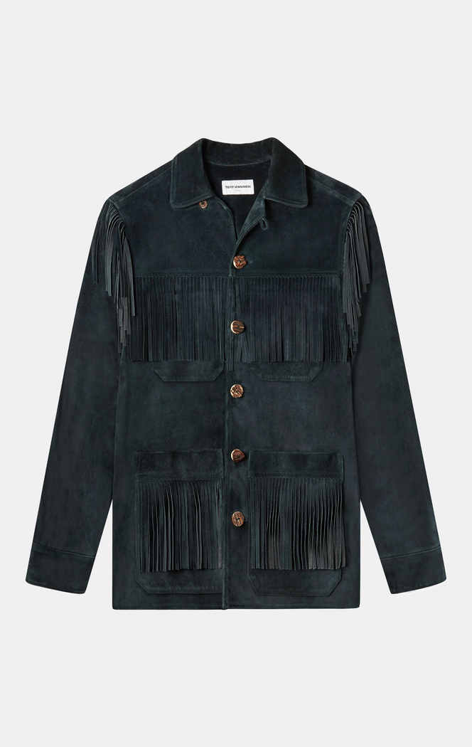 SUEDE FRINGE CHORE COAT