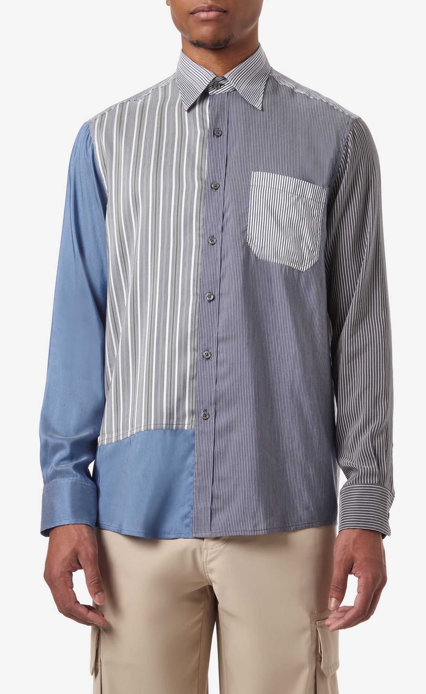 LS PATCHWORK BUTTON DOWN SHIRT