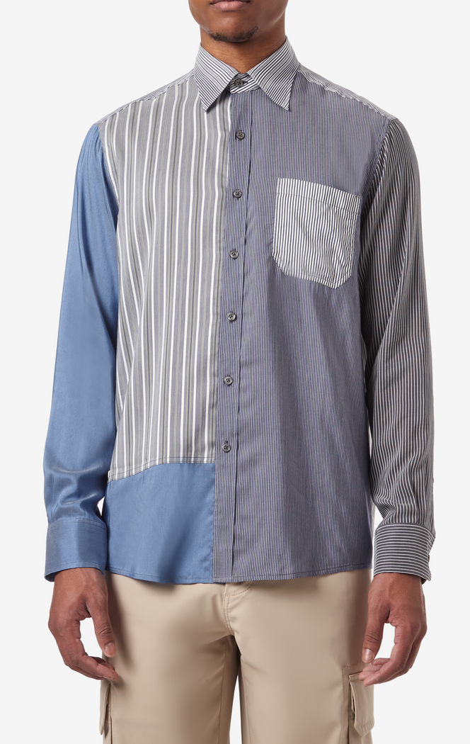 LS PATCHWORK BUTTON DOWN SHIRT