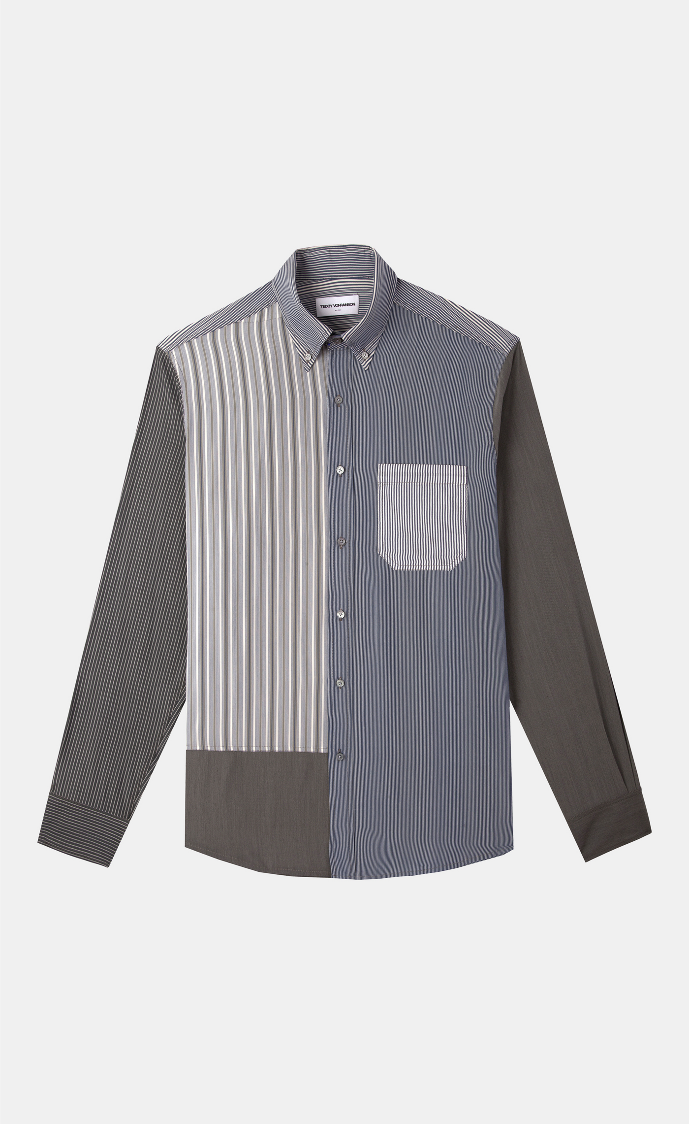 LS PATCHWORK BUTTON DOWN SHIRT